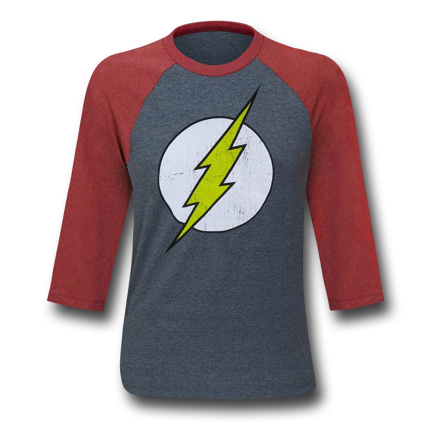 Flash Distressed Symbol Baseball T-Shirt, Grey