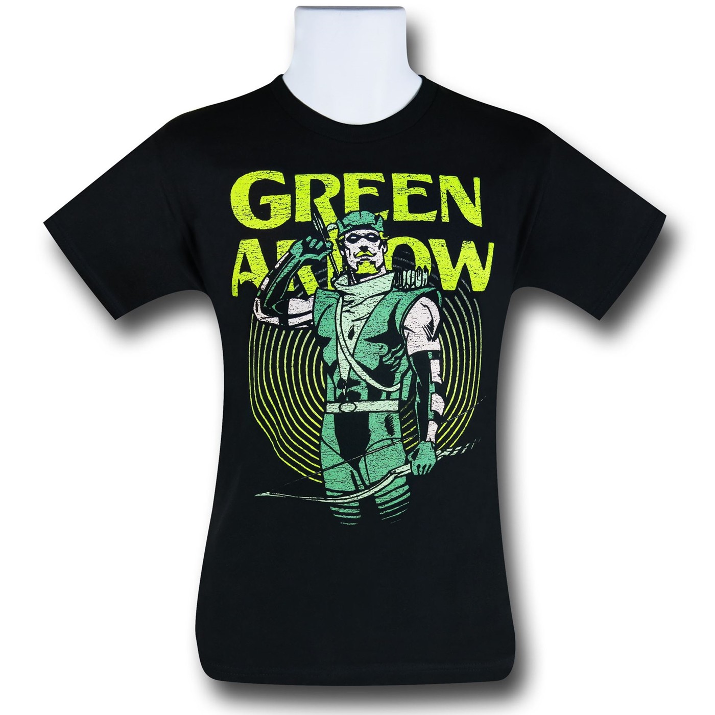 Green Arrow In Yellow Circle T-Shirt, Black