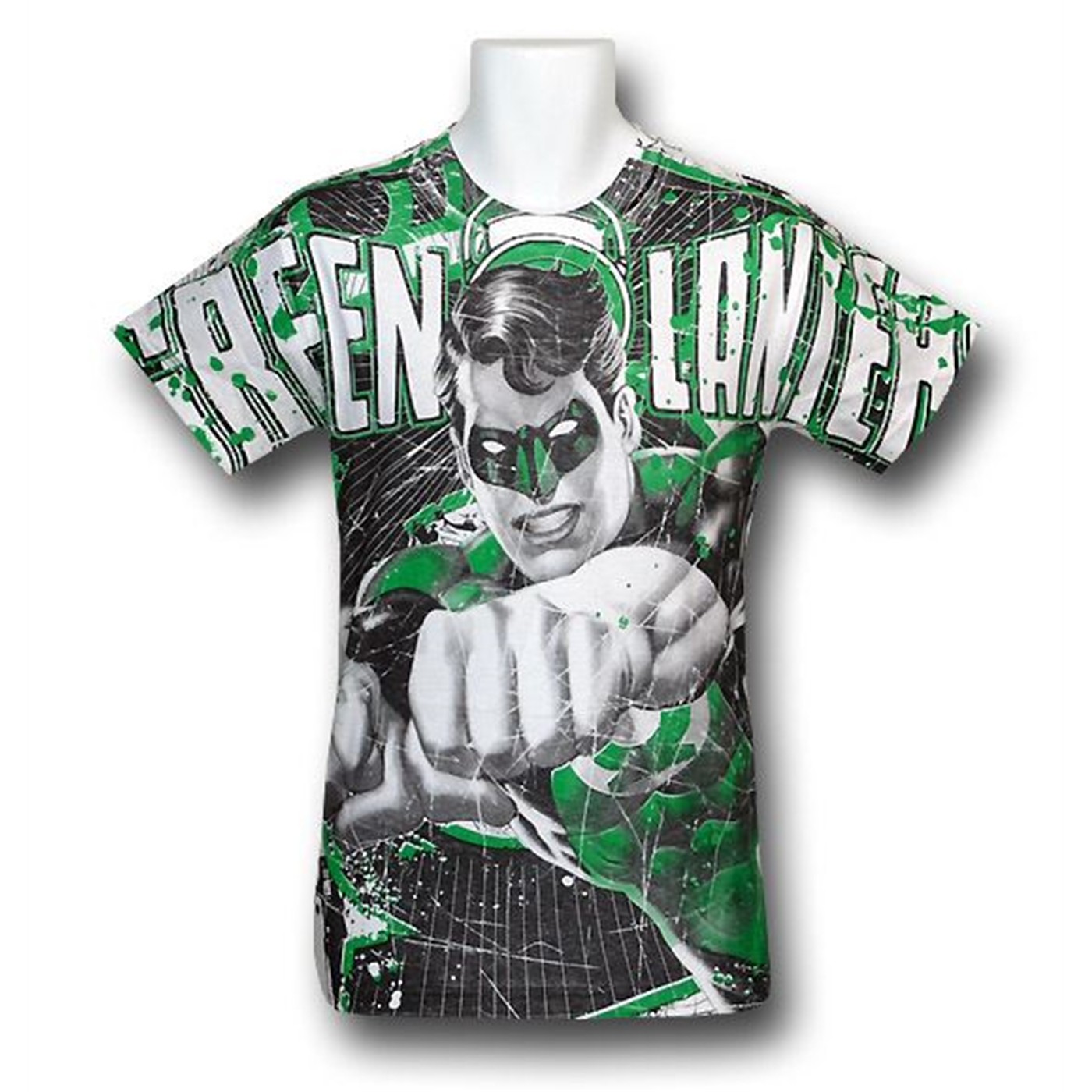 Green Lantern Flying All Over Print T-Shirt, White