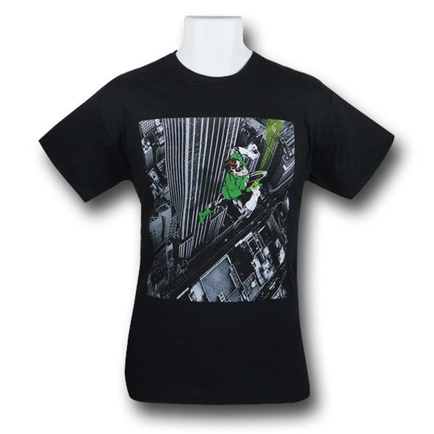 Green Lantern Photoreal Urban Flight T-Shirt, Black