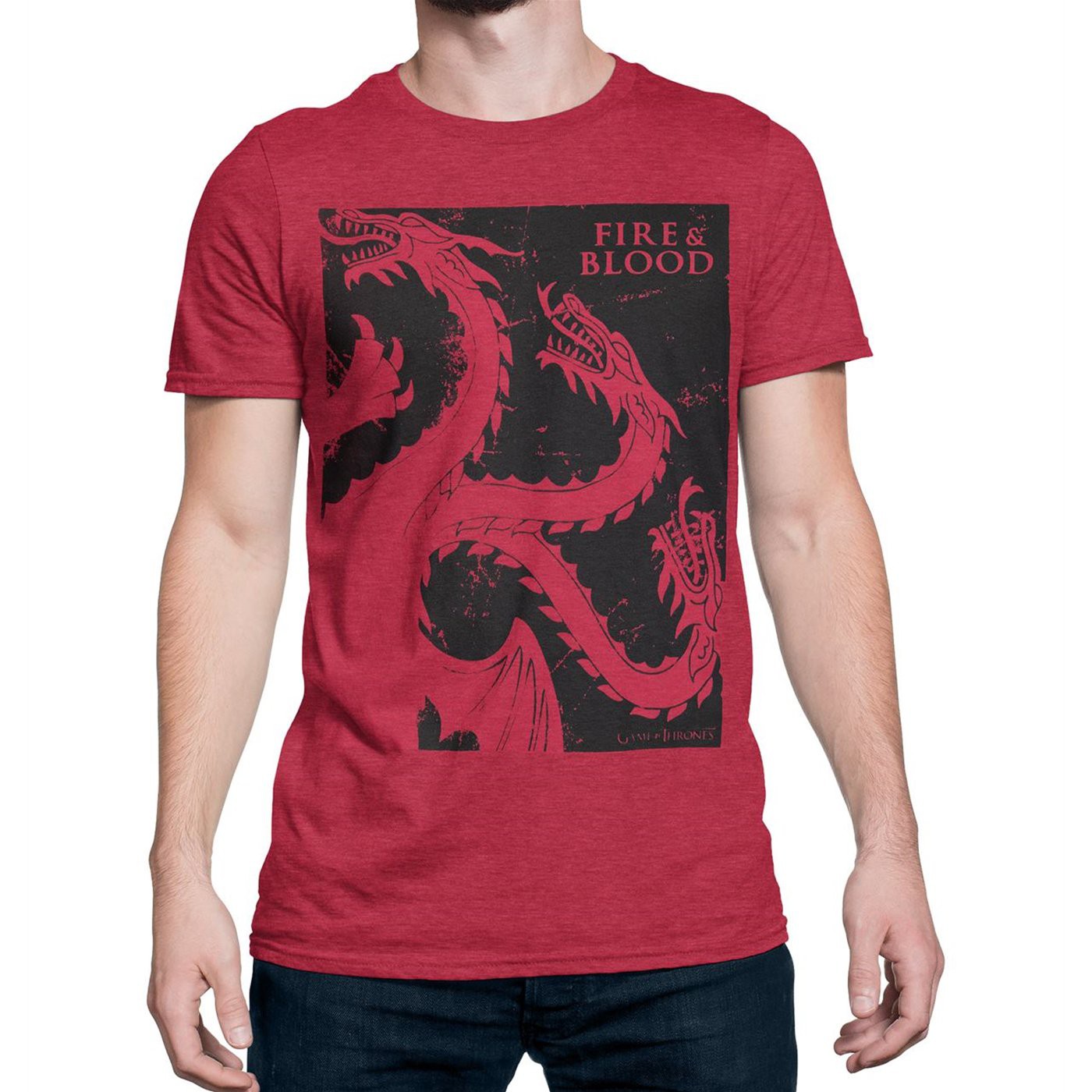 Game of Thrones Distressed Fire & Blood Men's T-Shirt, Red