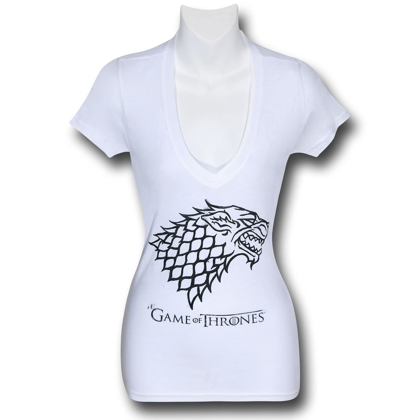 Game of Thrones Stark Women's V-Neck T-Shirt, White