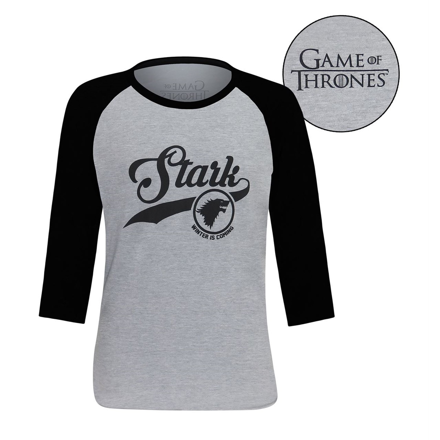 Game of Thrones Team Stark Men's Baseball T-Shirt, Grey