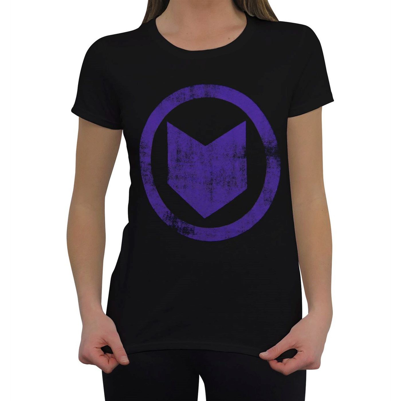 Hawkeye Distressed Symbol Women's T-Shirt, Black