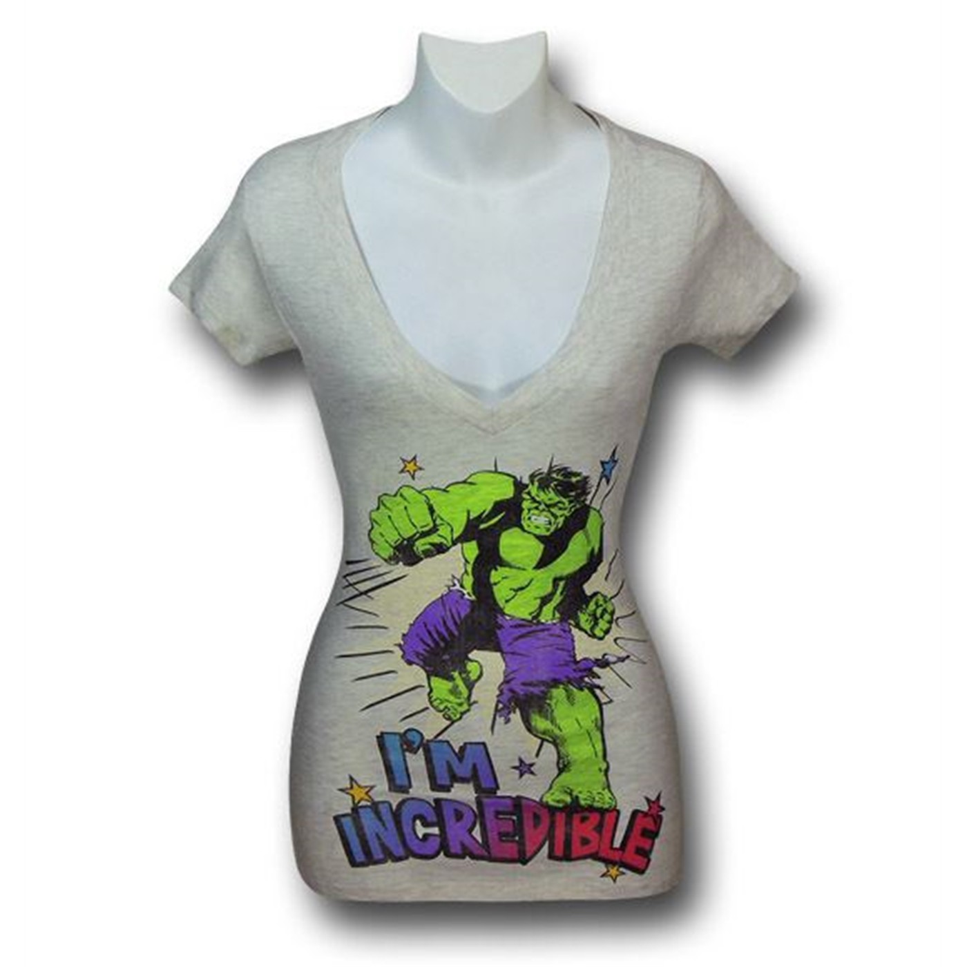 Hulk Women's I'm Incredible V-Neck T-Shirt, Grey