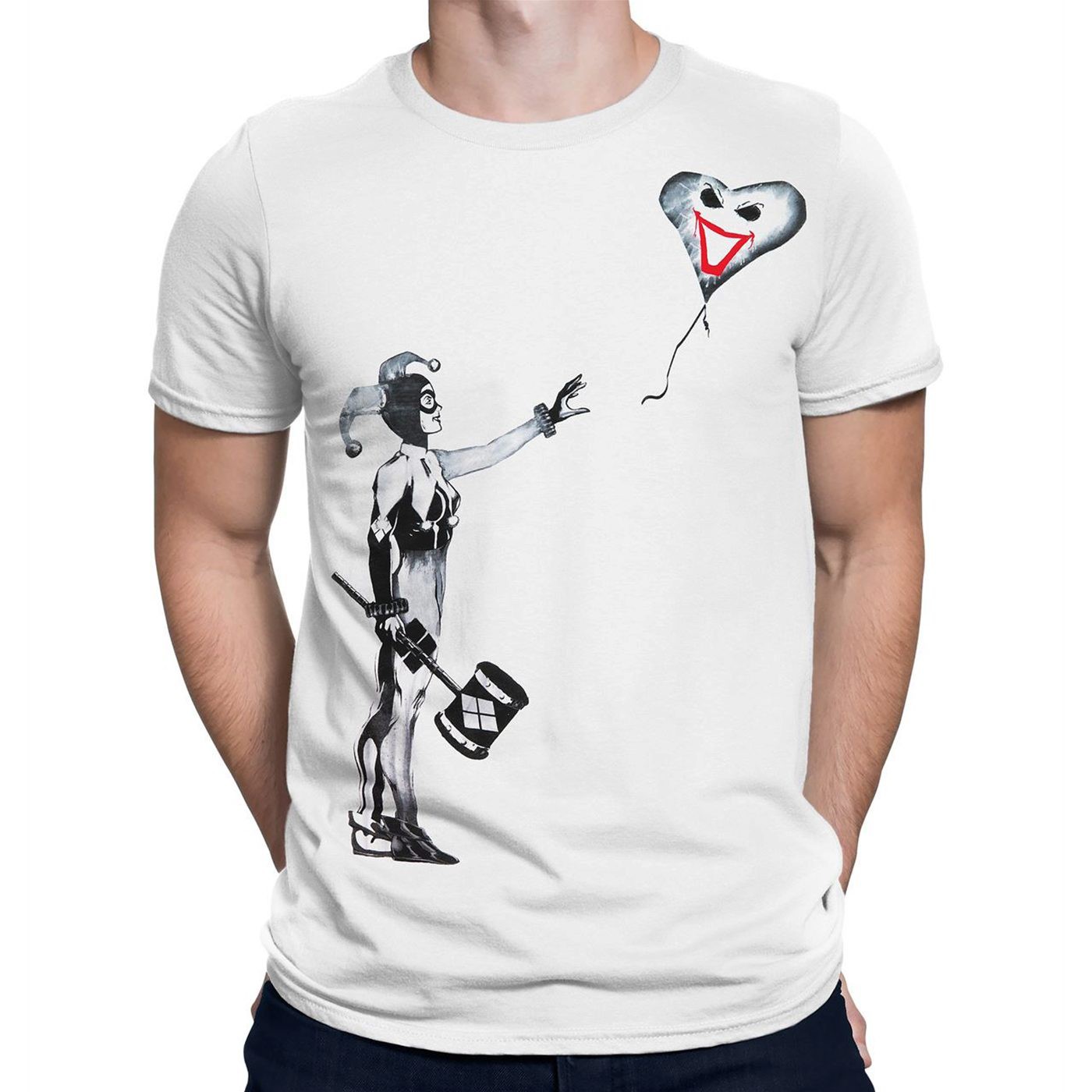 Harley Quinn Balloon Stencil Men's T-Shirt, White