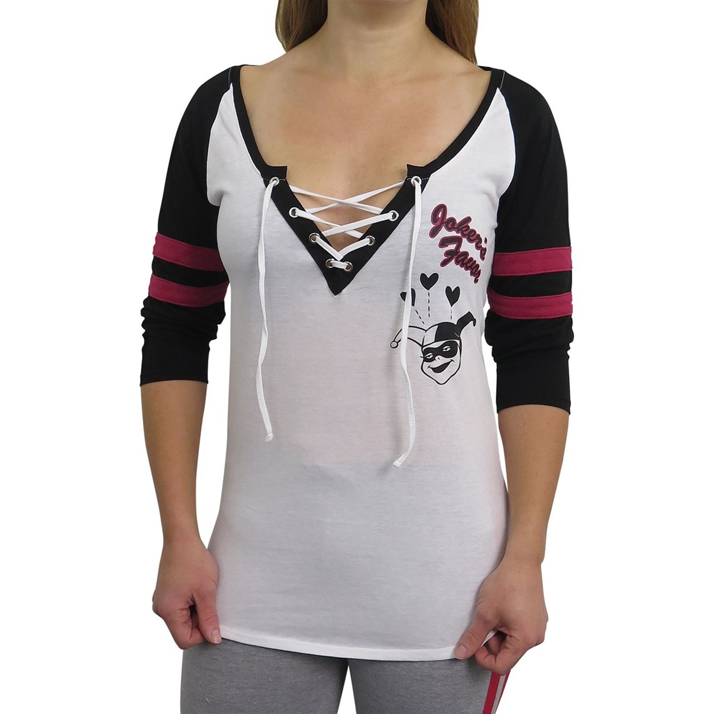 Harley Quinn Crossed Deep Scoop Women's Raglan, White
