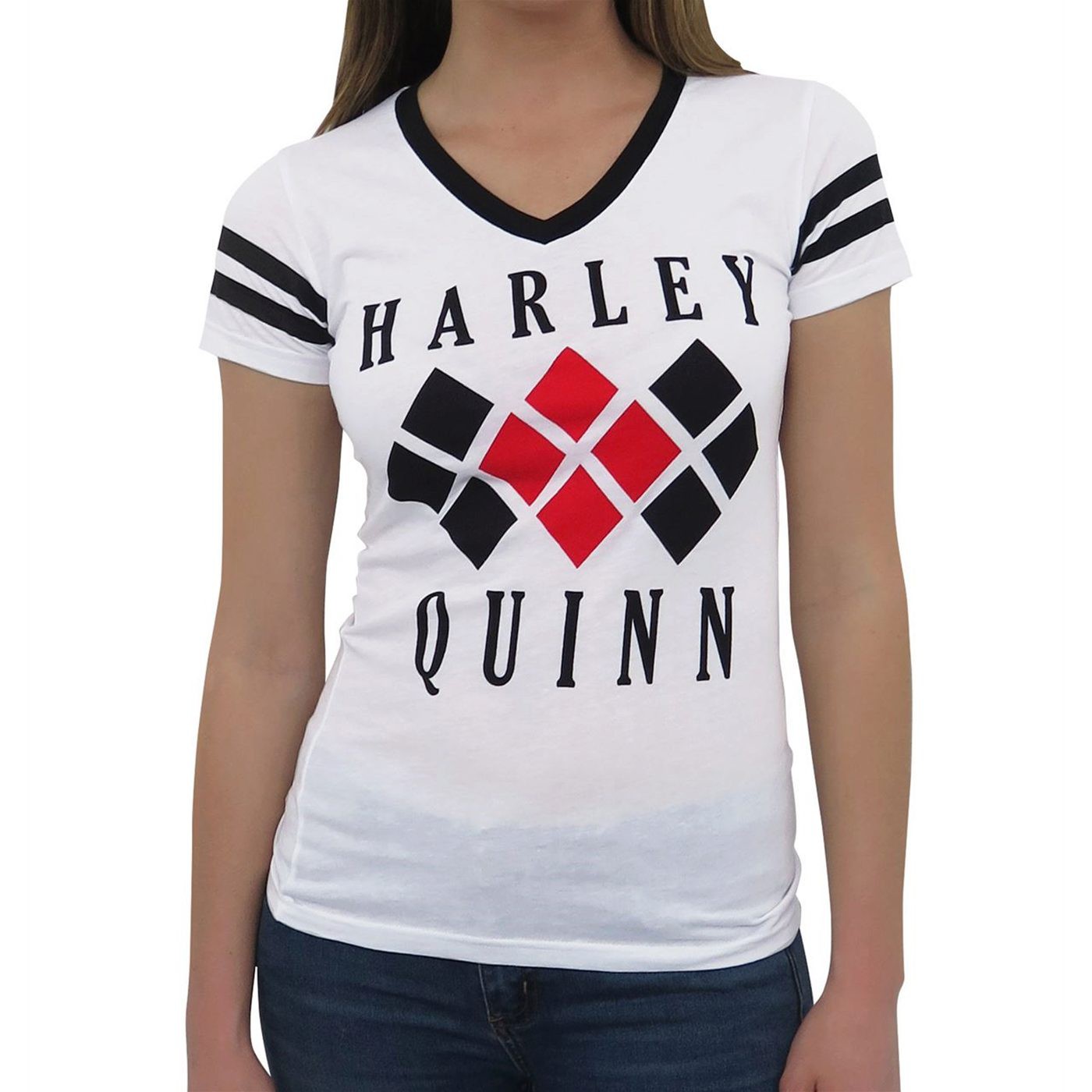 Harley Quinn Diamond Women's Varsity V-Neck T-Shirt, White