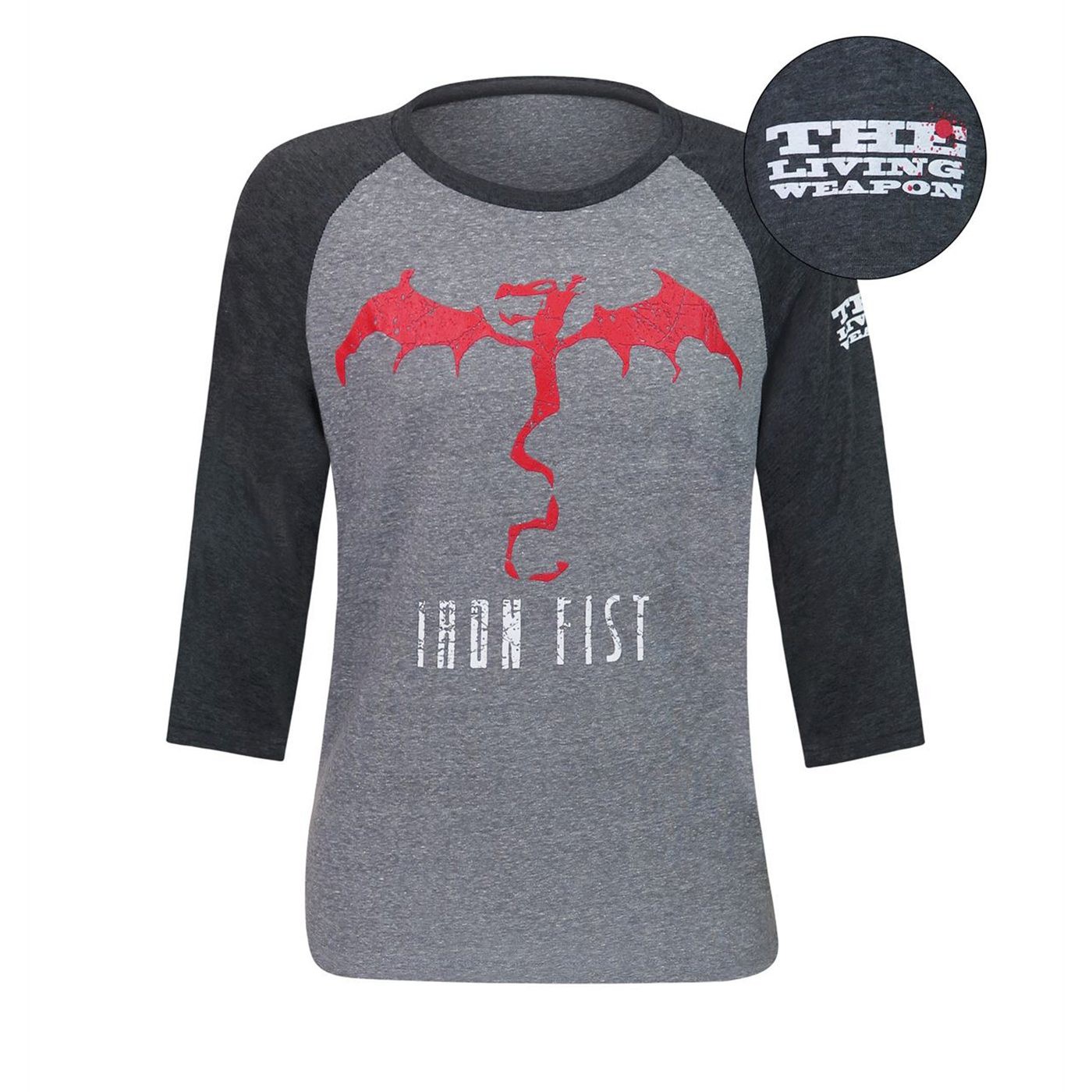 Iron Fist Living Weapon Dragon Men's Baseball T-Shirt, Grey