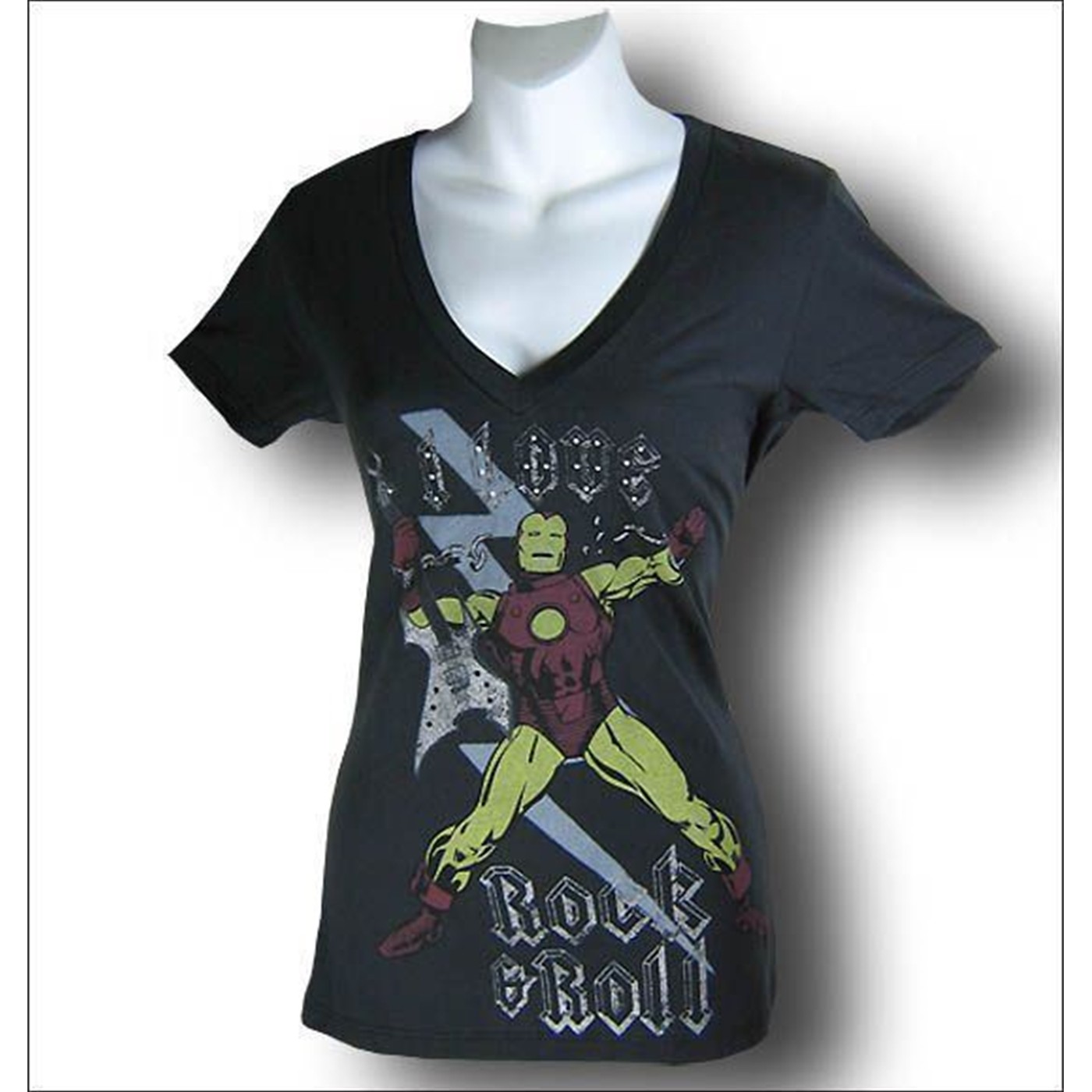 Iron Man Women's Charcoal Rock and Roll T-Shirt, Grey