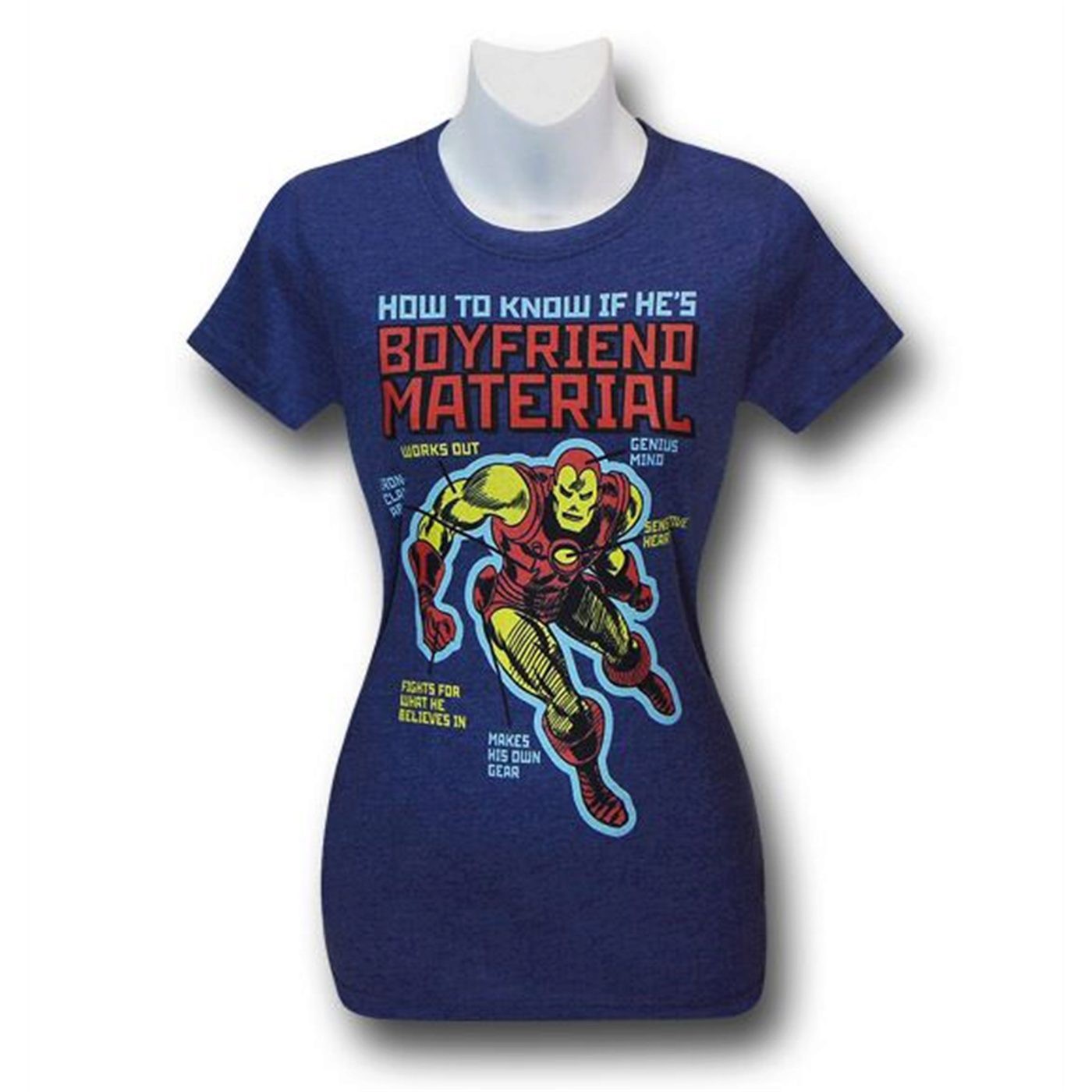 Iron Man Boyfriend Material Juniors T-Shirt, Blue