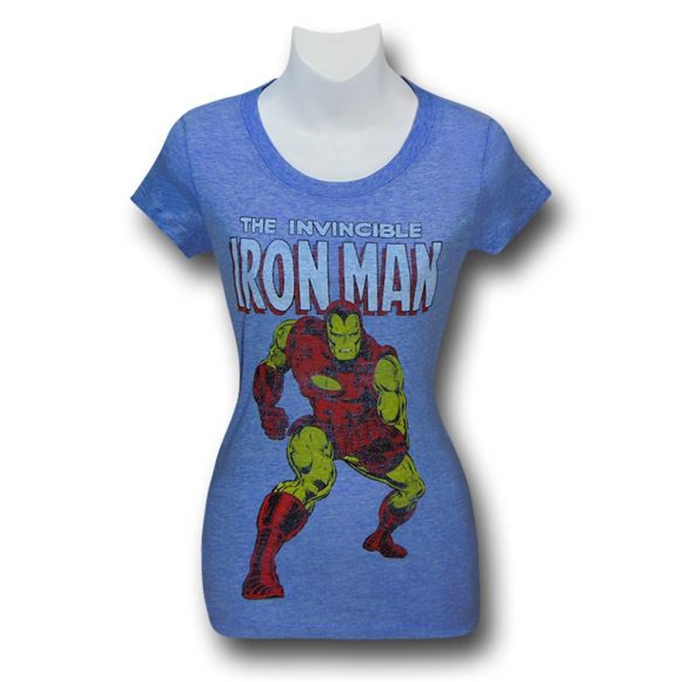 Iron Man Classic Heather Blue Juniors T-Shirt, Blue
