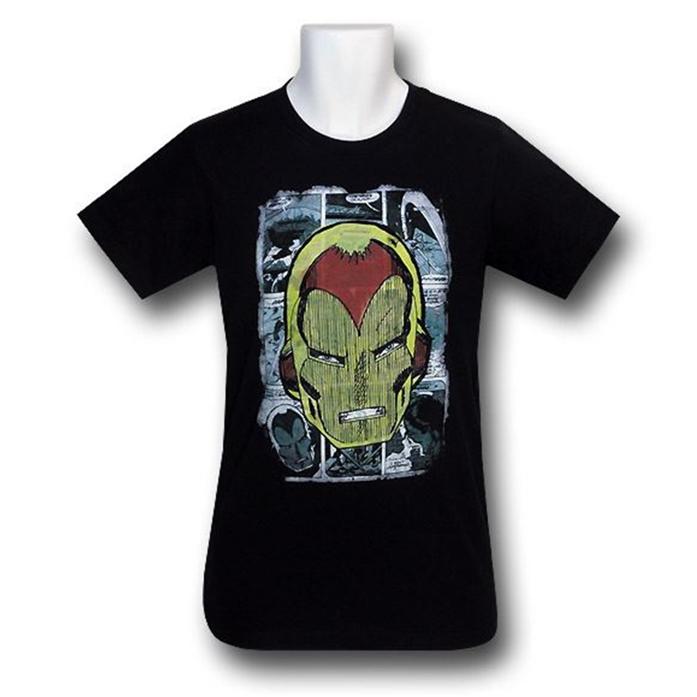 Iron Man Comic Panels and Head 30 Single T-Shirt, Black