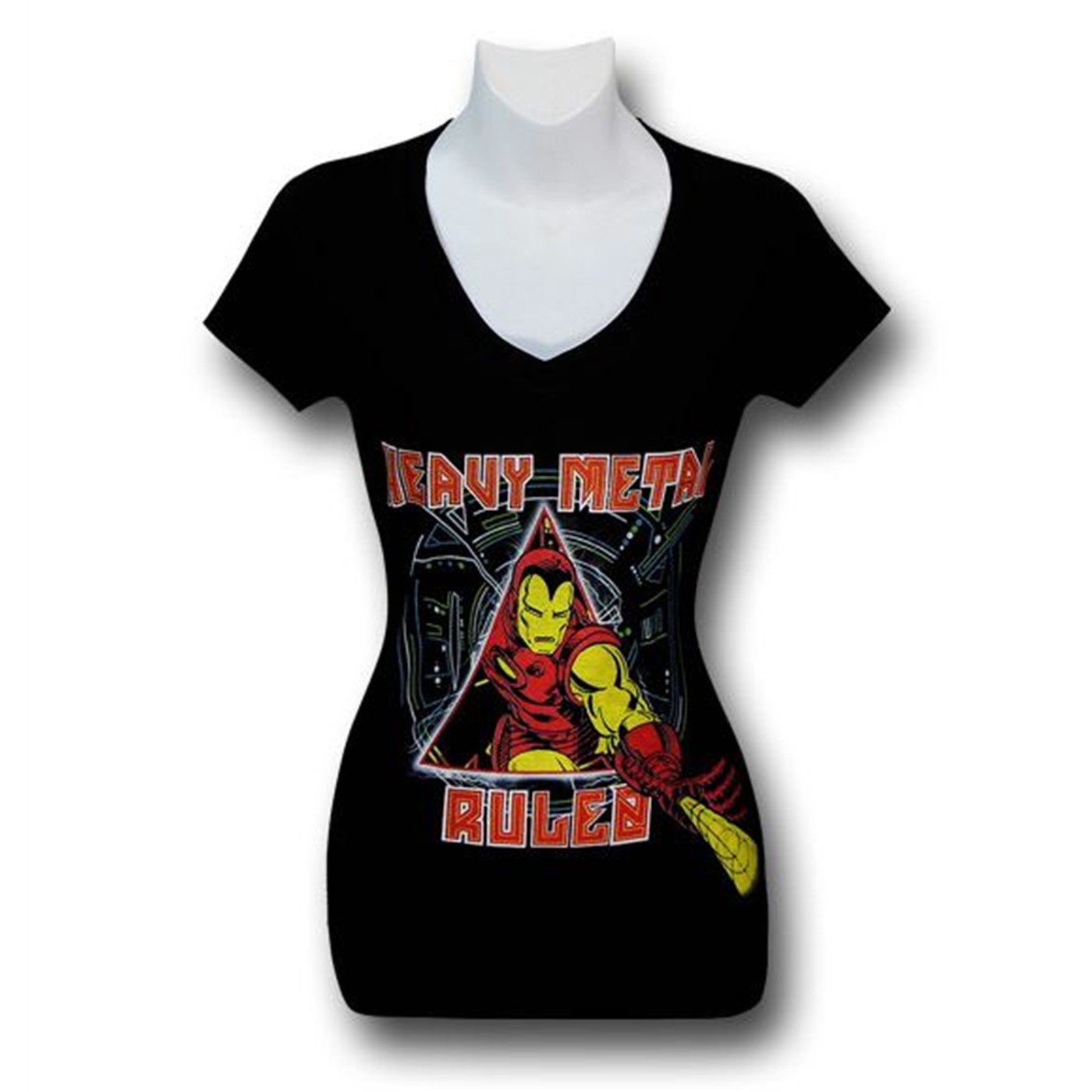 Iron Man Heavy Metal Rules Juniors T-Shirt, Black