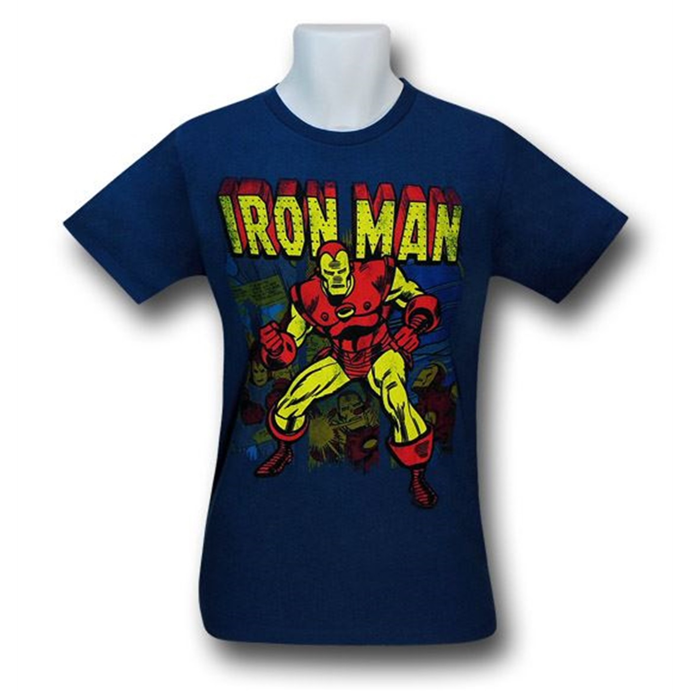 Iron Man Multiple Retro Images 30 Single T-Shirt, Blue