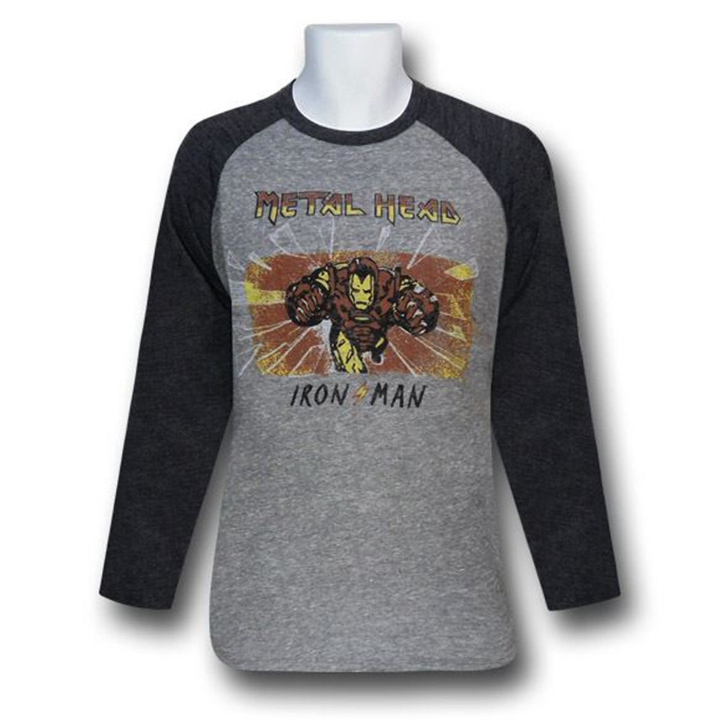 Iron Man Metal Head Long Sleeve Junk Food T-Shirt, Grey