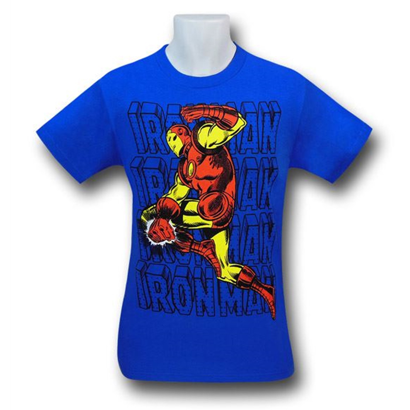 Iron Man Punch Over Logo Blue 30 Single T-Shirt, Blue