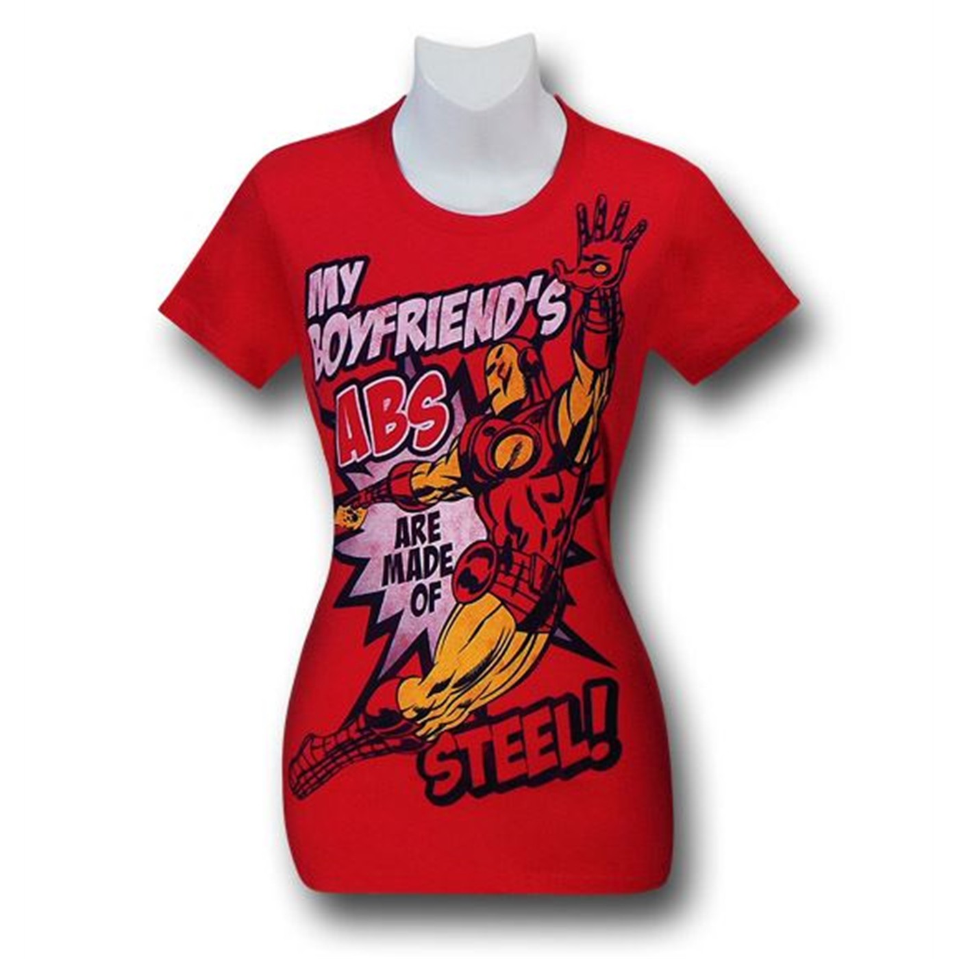 Iron Man Boyfriend's Steel Abs Women's T-Shirt, Red