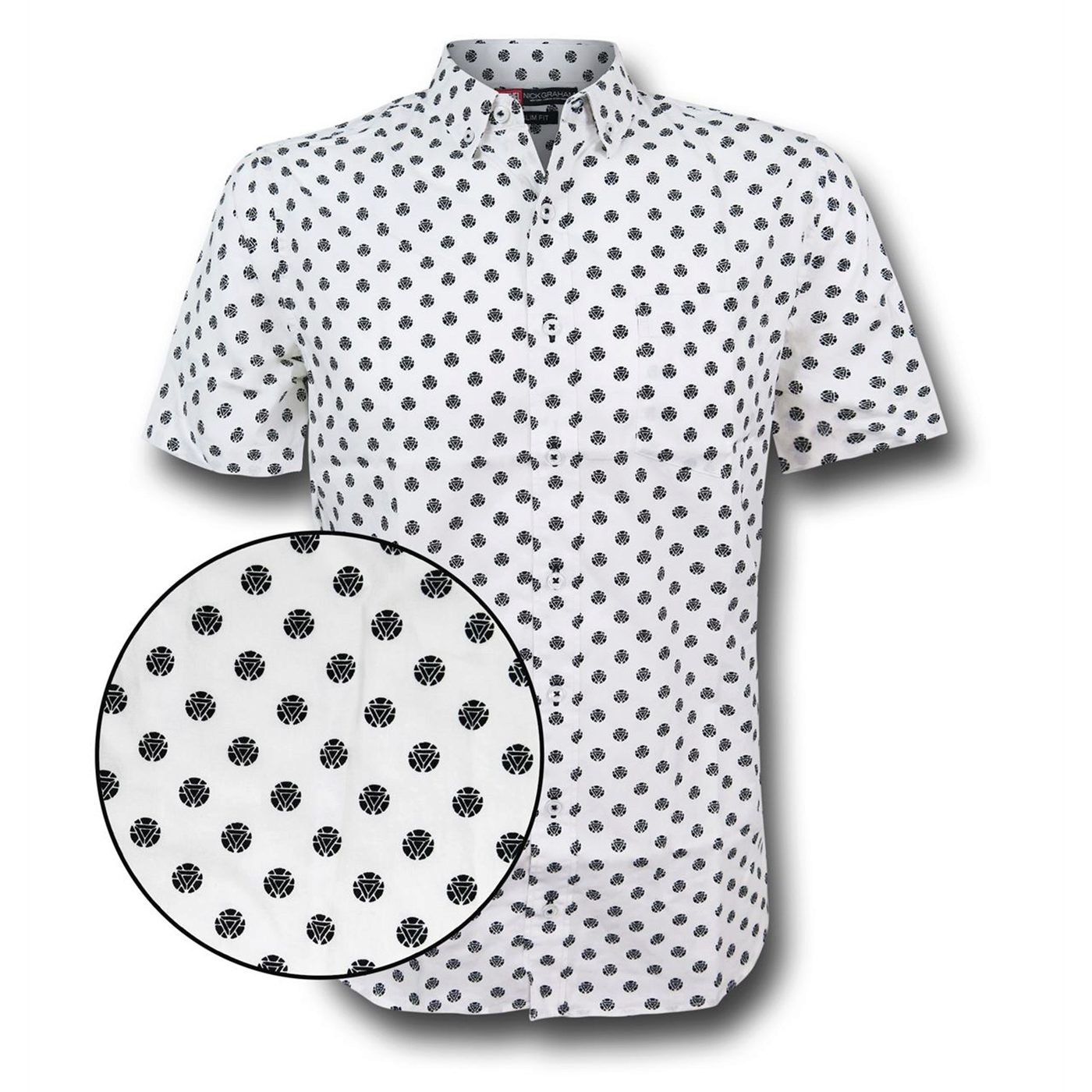 Iron Man Arc Reactor Men's Fitted Button Down Shirt, White