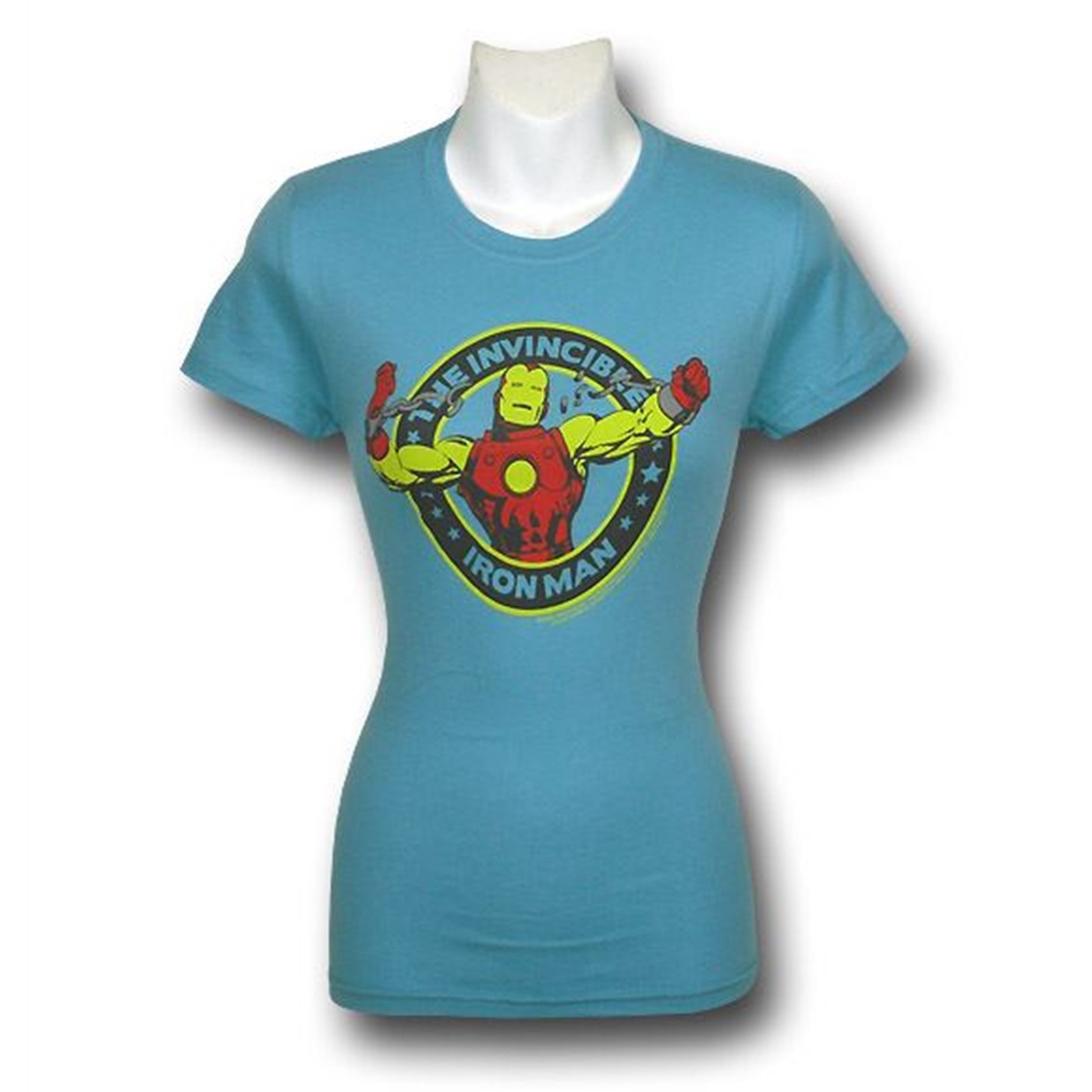 Iron Man Breaking Chains Jr Womens T-Shirt, Blue