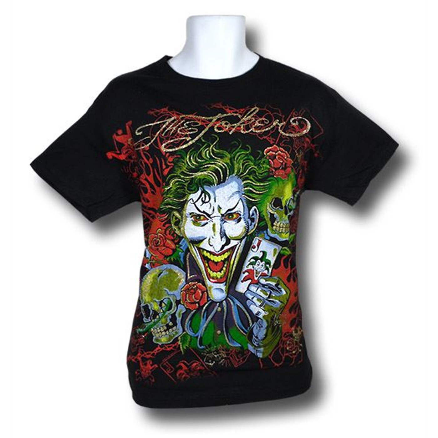 Joker Tattoo and Glitter T-Shirt, Black