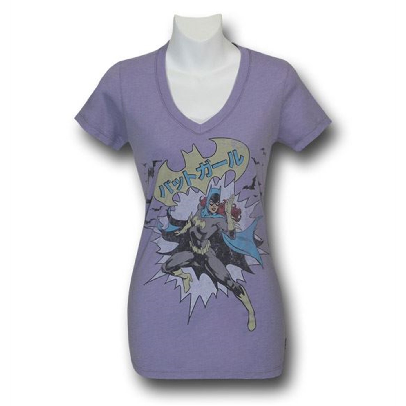 Batgirl Juniors Japanese V-Neck Trunk T-Shirt, Purple