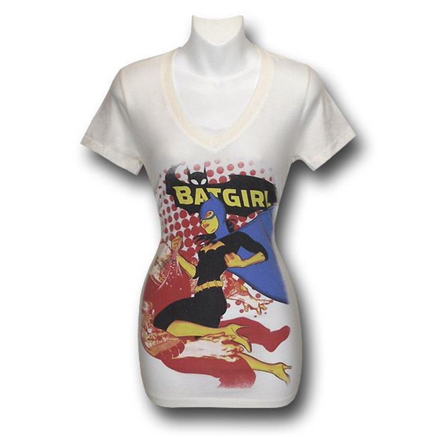 Batgirl Juniors Knee Shot V-Neck Trunk T-Shirt, White