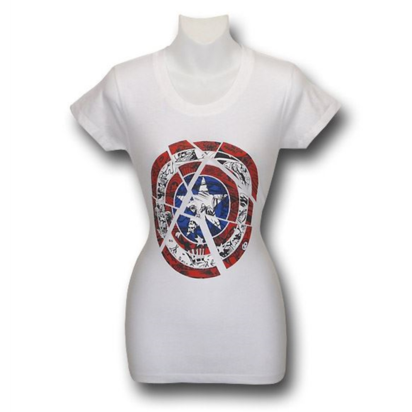 Captain America Jr Womens Shield Shard T-Shirt, White