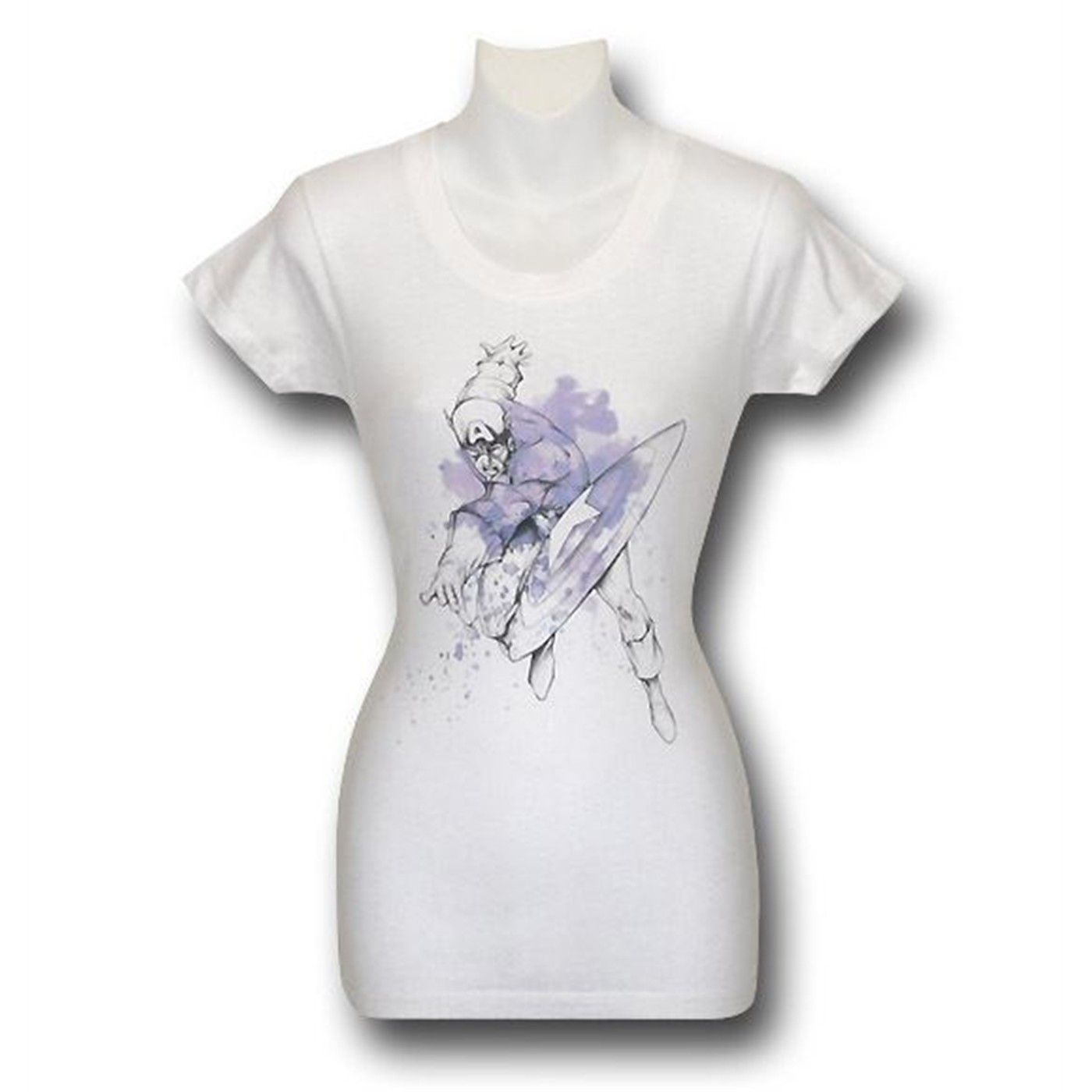 Captain America Jr Womens Splashed T-Shirt, White