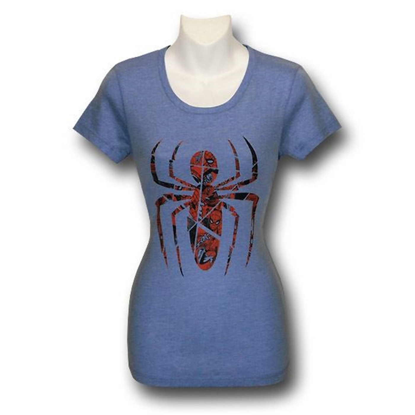 Spiderman Jr Womens Heather Blue Shards T-Shirt, Blue