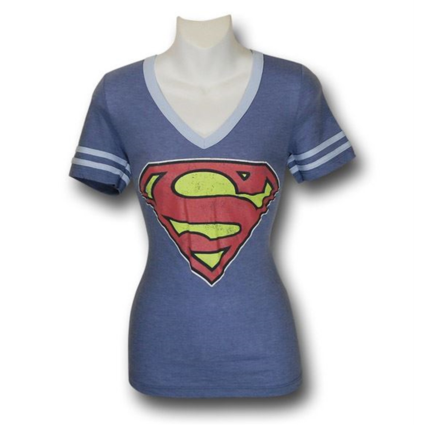 Supergirl Jr Womens Athletic V-Neck T-Shirt, Blue