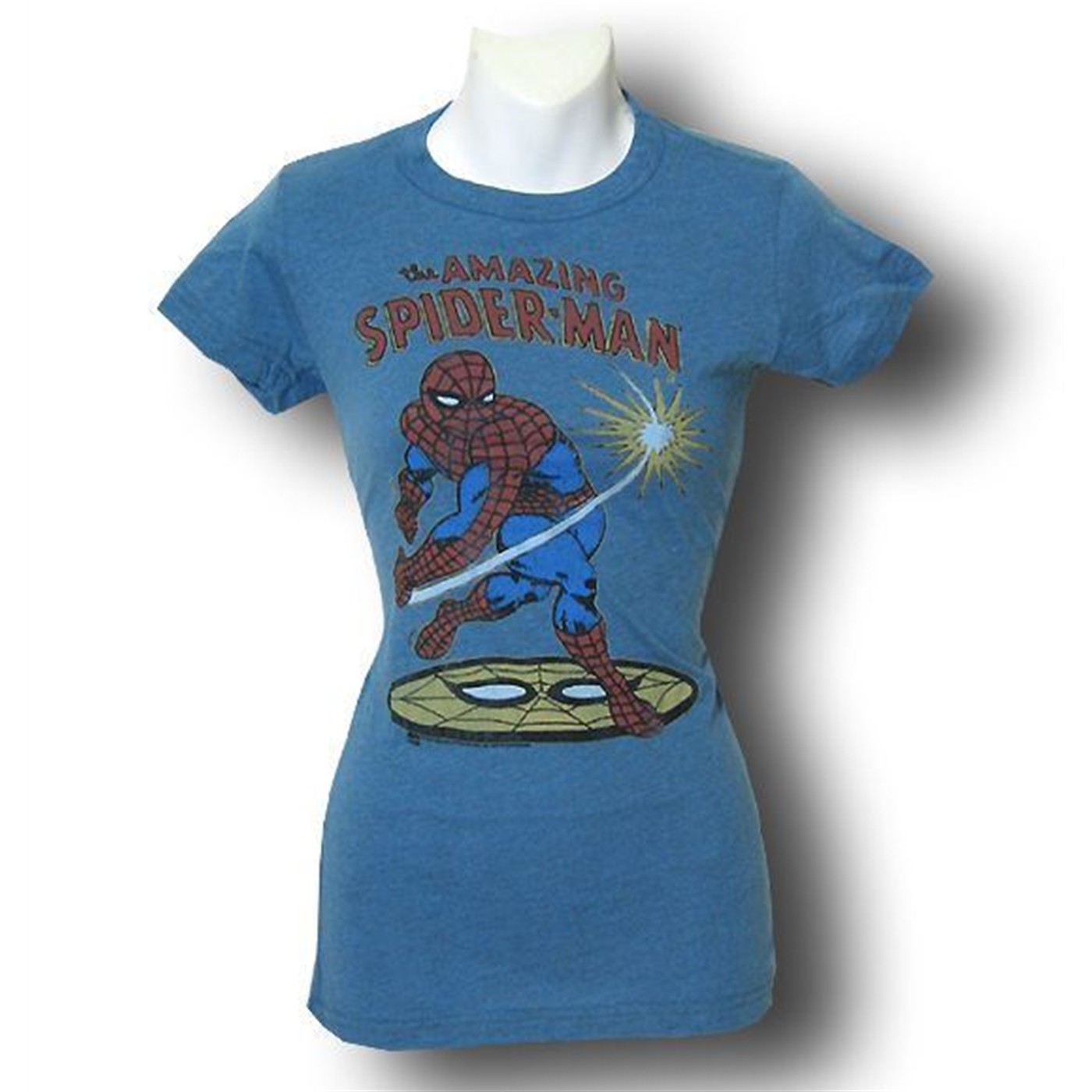 Spiderman Jr Womens Blue Punch Junkfood T-Shirt, Blue