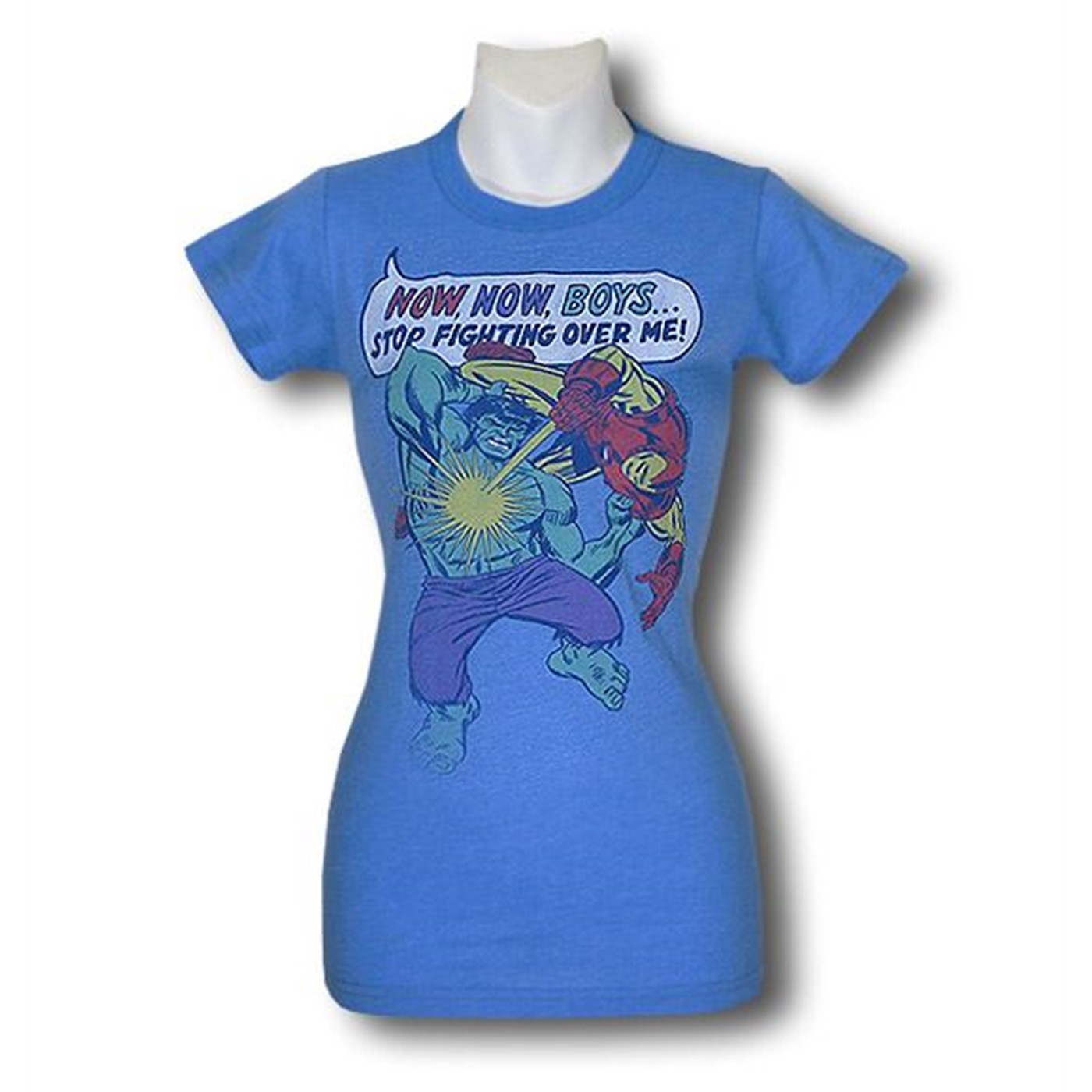 Marvel Jr Womens Stop Fighting Junk Food T-Shirt, Blue