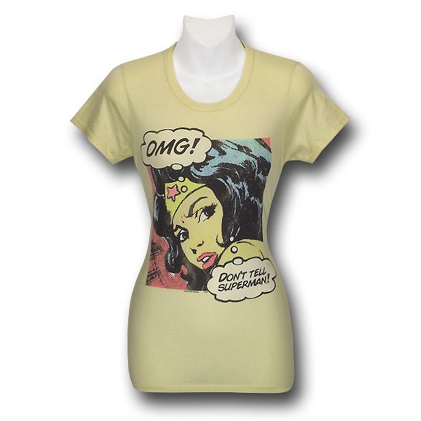 Wonder Woman Jr Womens OMG! Junk Food T-Shirt, Yellow