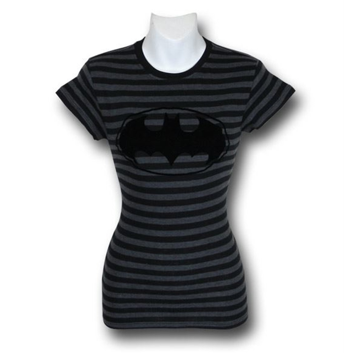 Batgirl Jr Womens Flocked Stripe T-Shirt, Grey