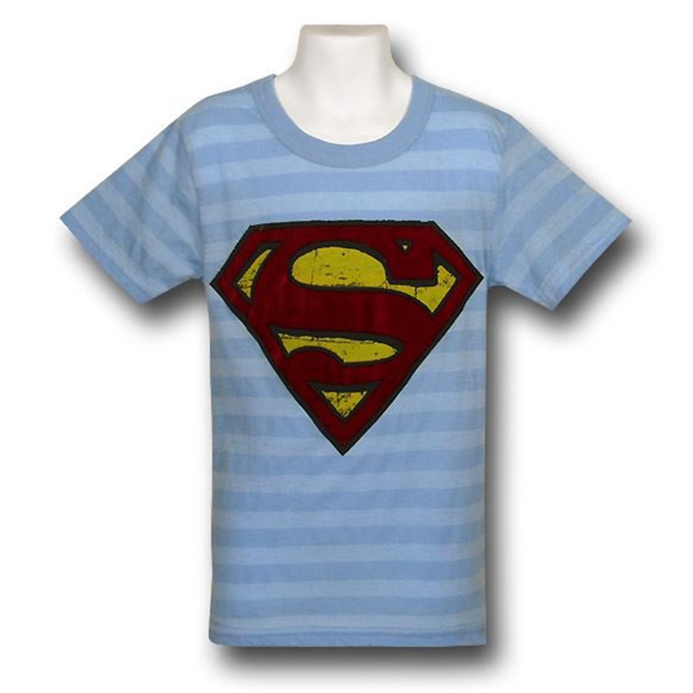 Superman Juvenile Flock Symbol Striped T-Shirt, Blue