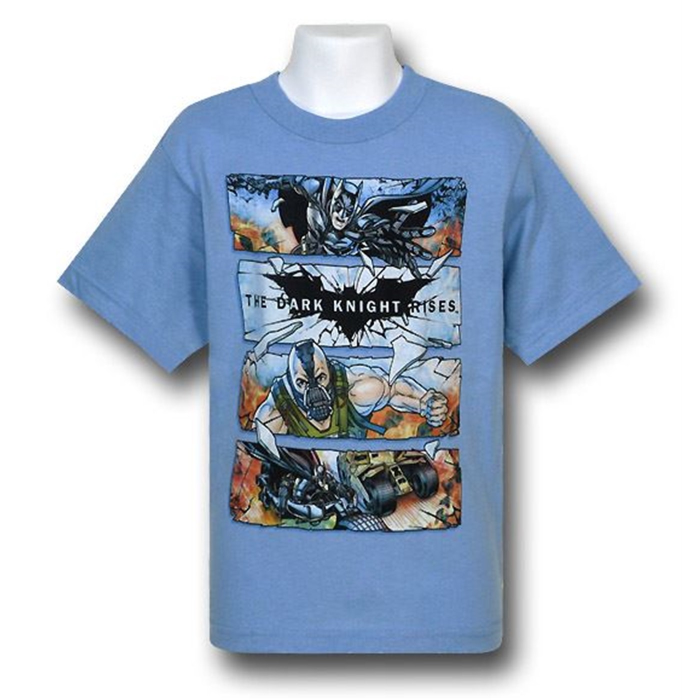 Dark Knight Rises Batman & Bane Battle Panels Kids T-Shirt, Blue