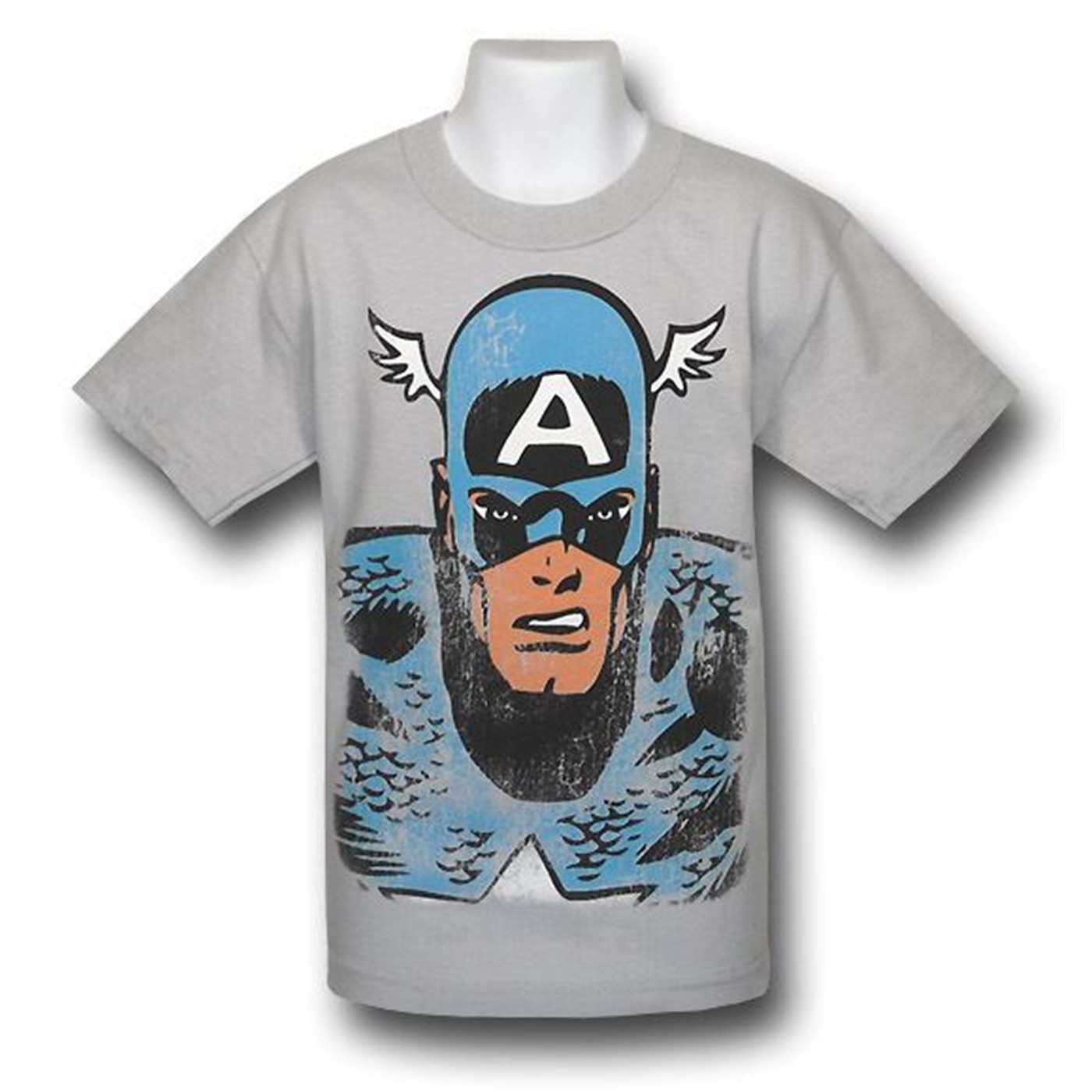 Captain America Kids Distressed Bust T-Shirt, Grey