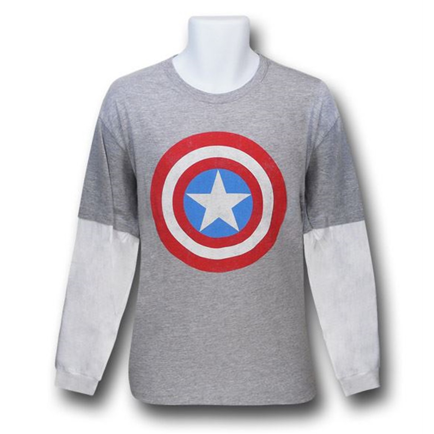 Captain America Shield Double Sleeve Kids T-Shirt, Grey