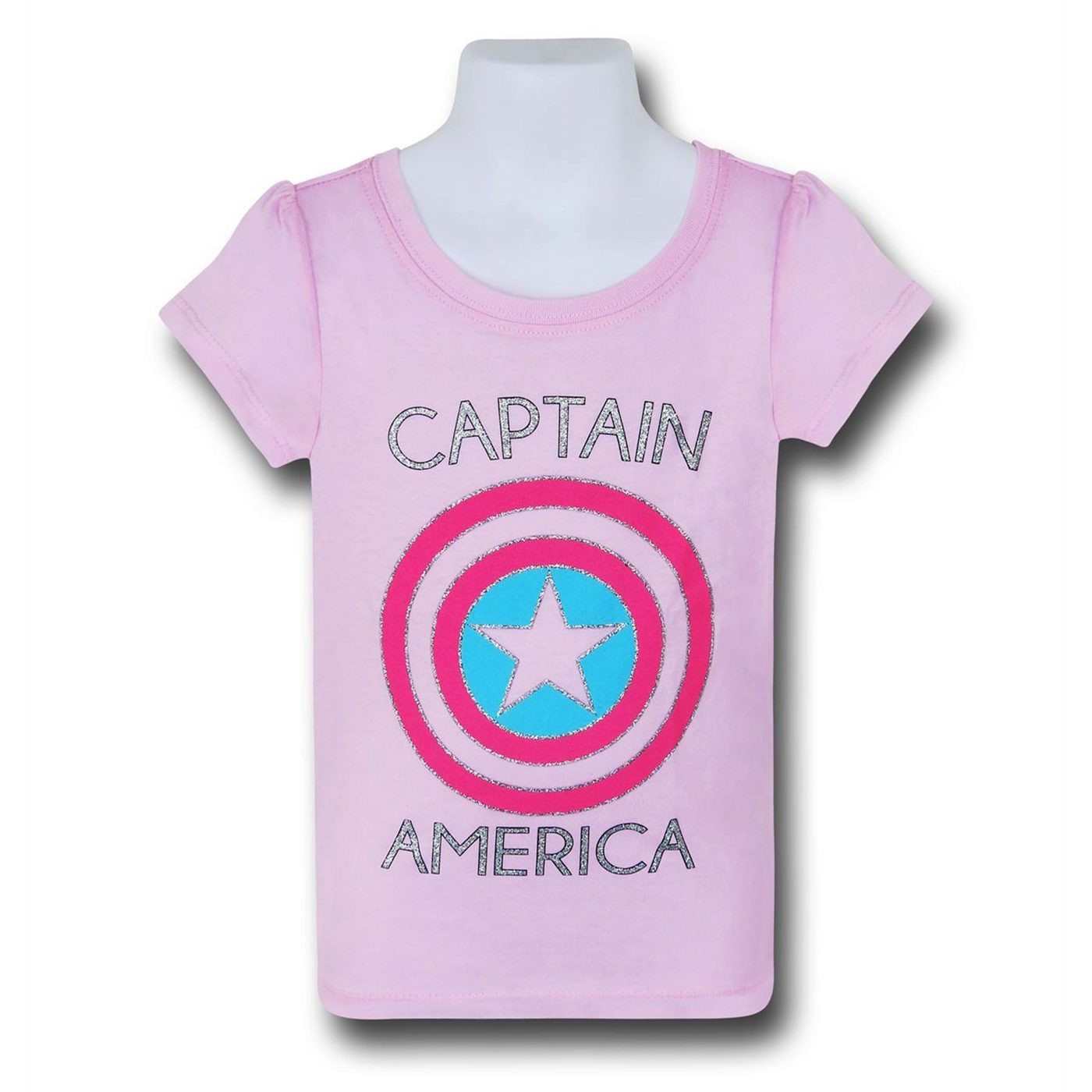 Captain America Symbol on Pink Girls Kids T-Shirt, Pink