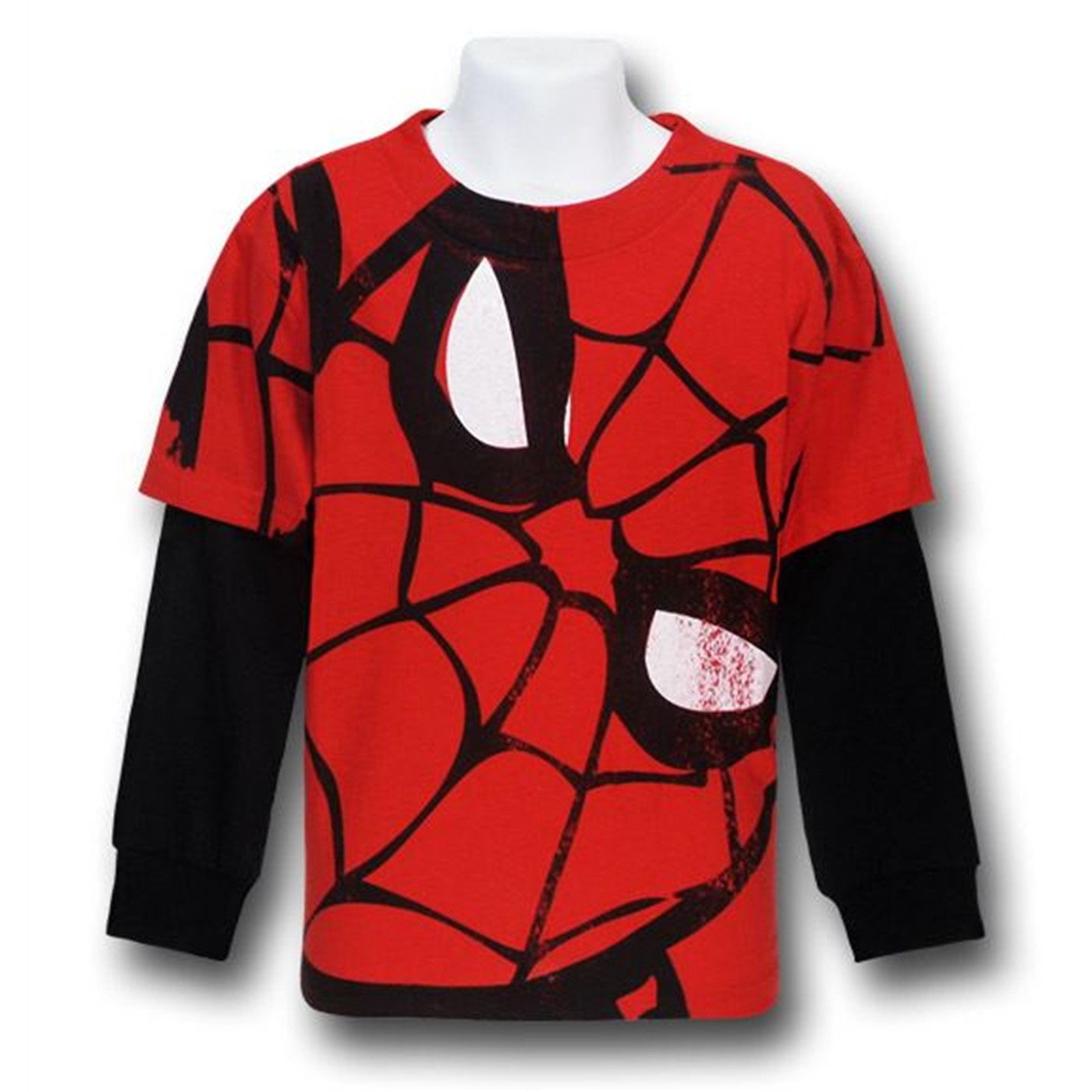 Spiderman Mask Double Sleeve Kids T-Shirt, Red