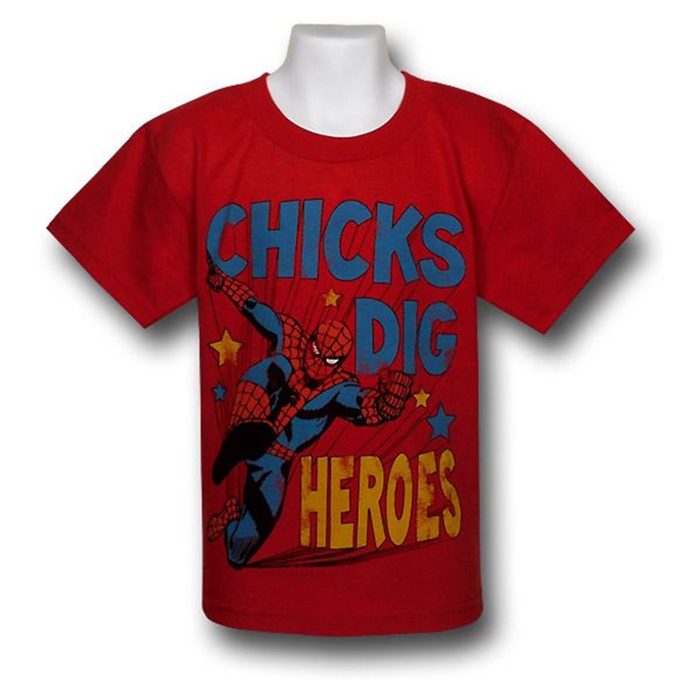 Spiderman Kids Chicks Dig Heroes T-Shirt, Red
