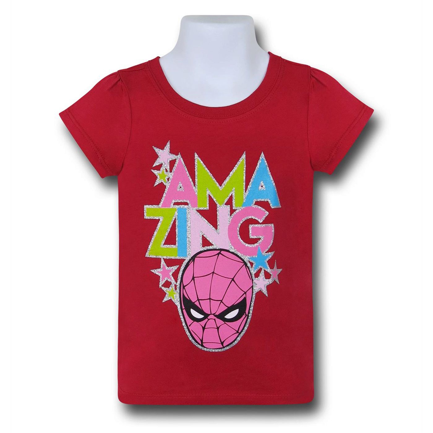 Spiderman Glitter Head on Red T-Shirt, Red