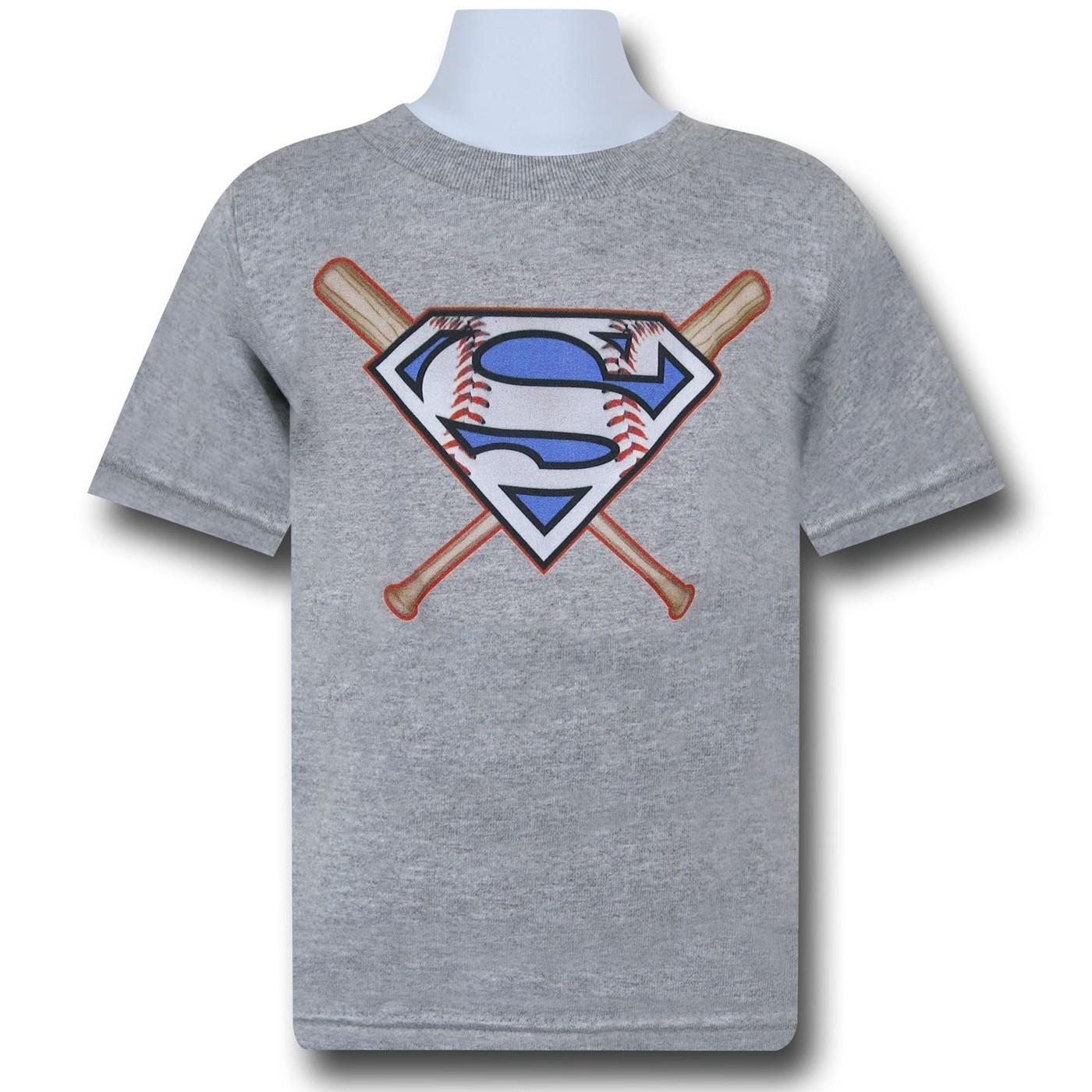 Superman Baseball Symbol Kids T-Shirt, Grey