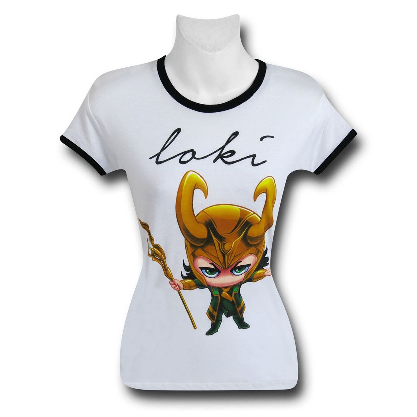 Loki Kawaii Women's Ringer T-Shirt, White