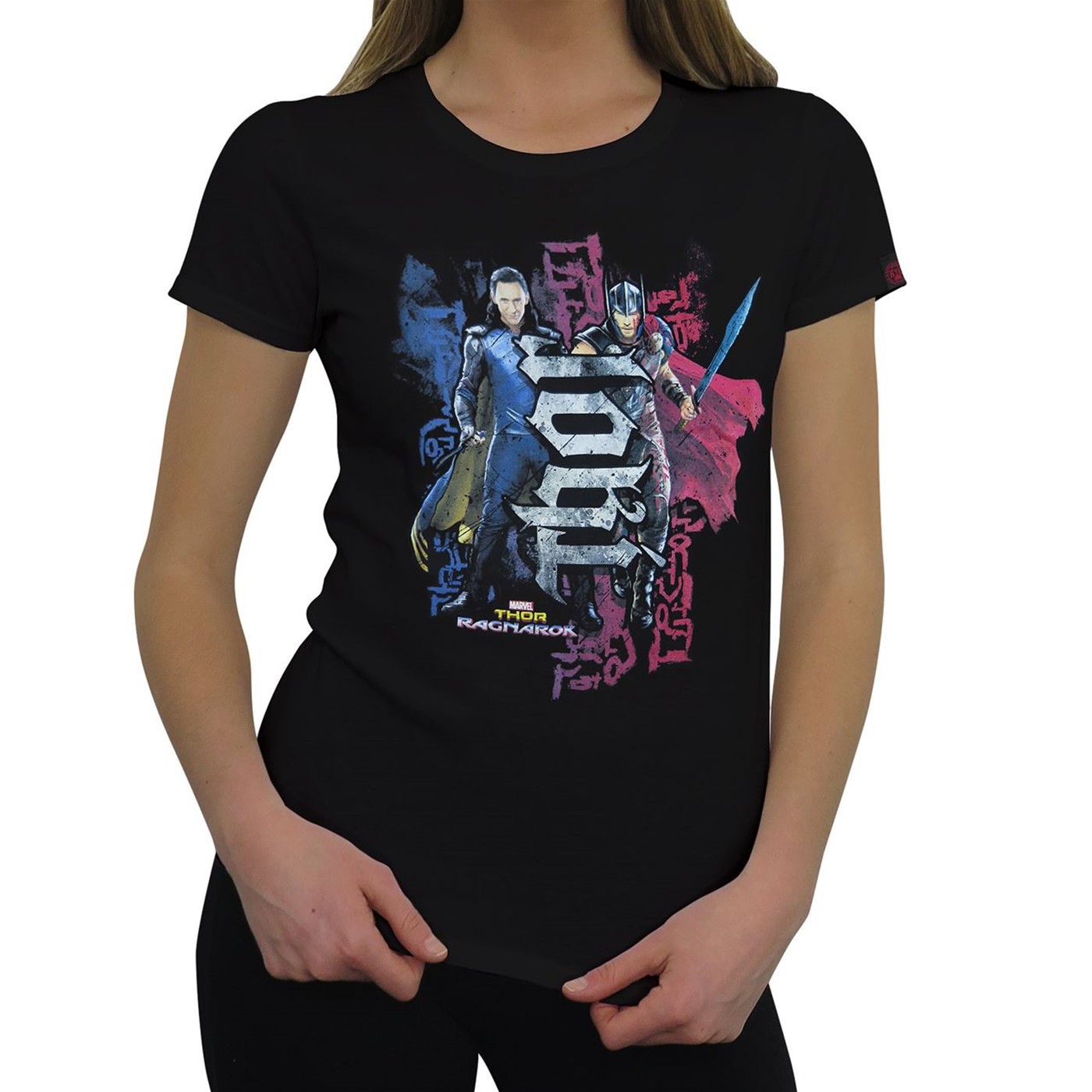 Loki and Thor Ragnarok Ambigram Women's T-Shirt, Black
