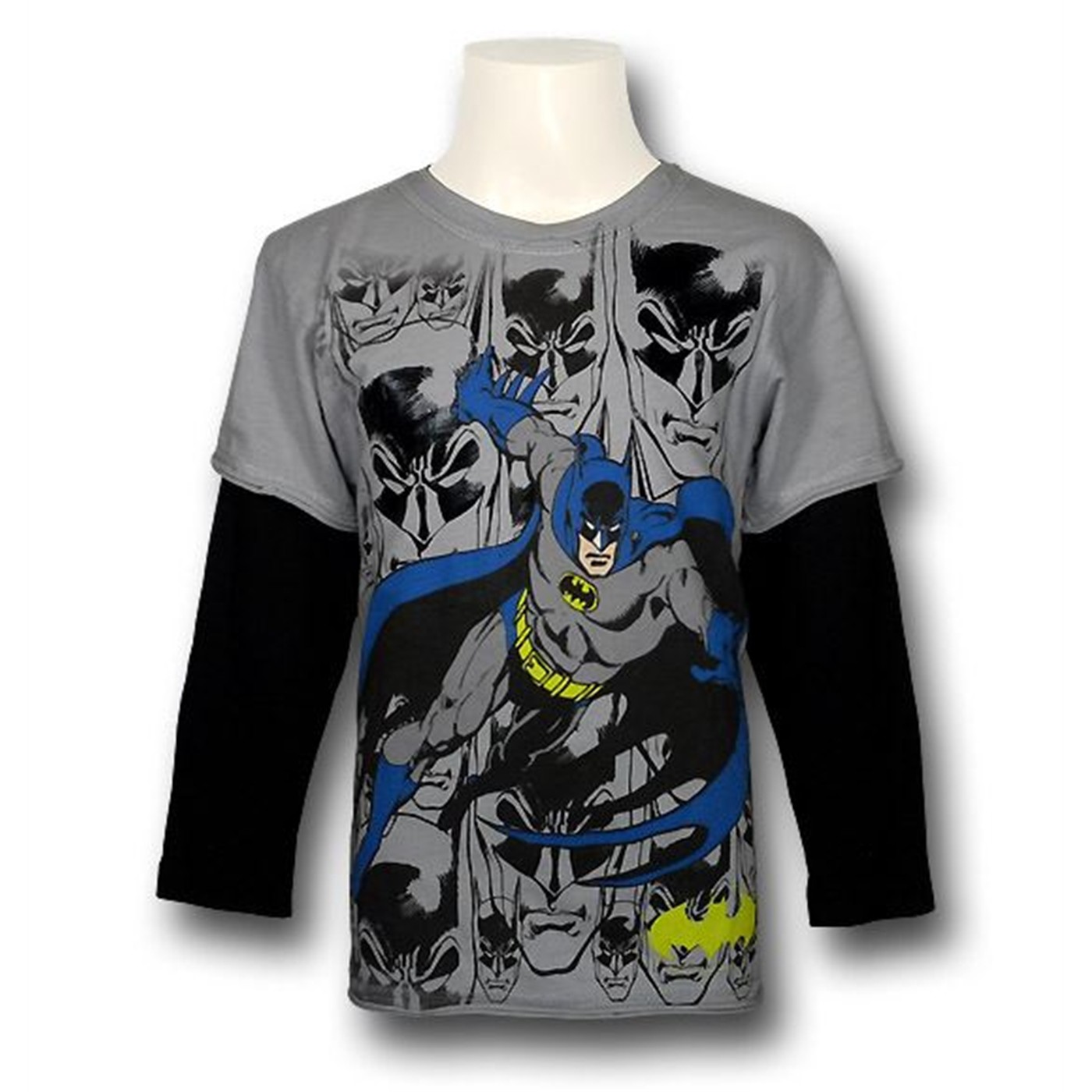 Batman Juvy 30s Faces Long Sleeve T-Shirt, Grey