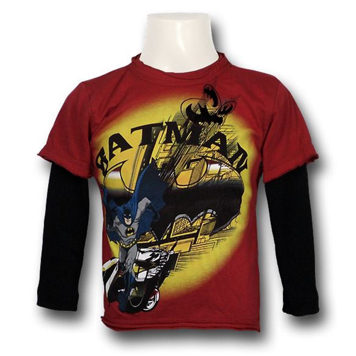 Batman Kids 30 Single City Long Sleeve T-Shirt, Red