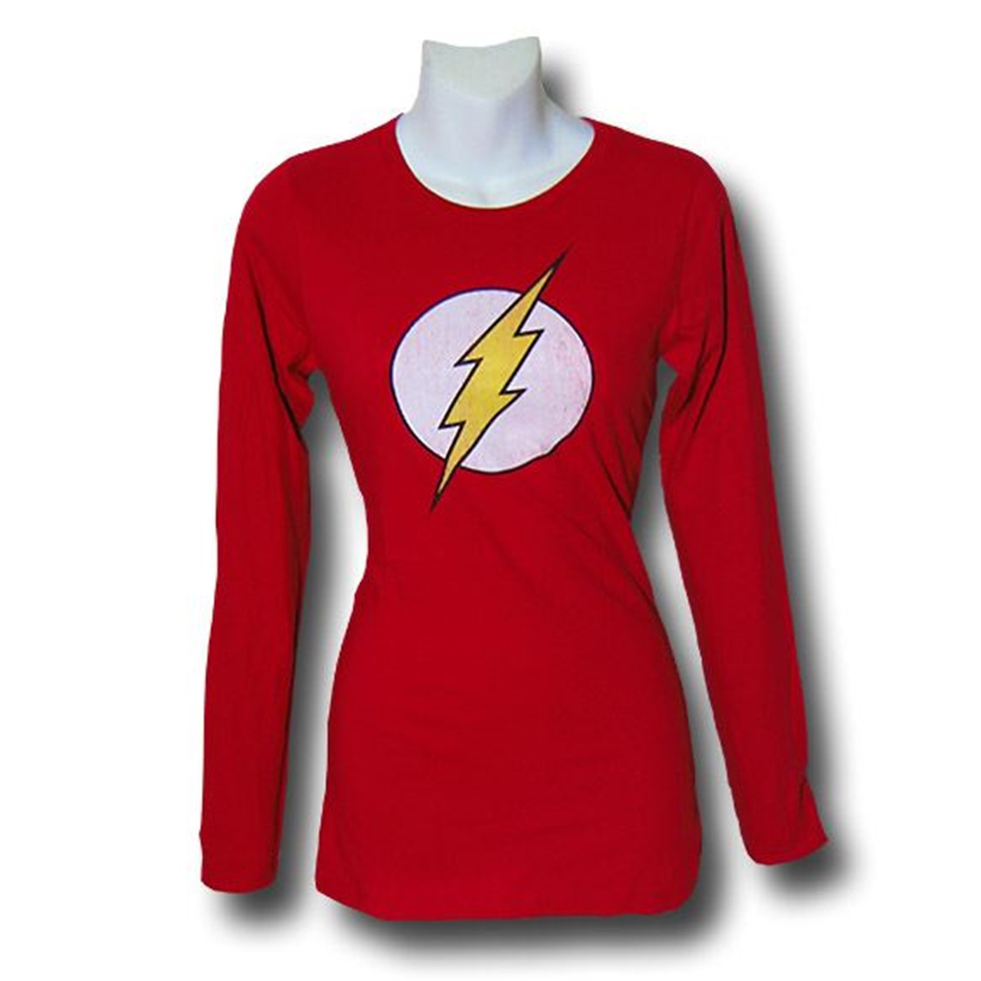 Flash Women's Long Sleeve T-Shirt Distressed Symbol, Red