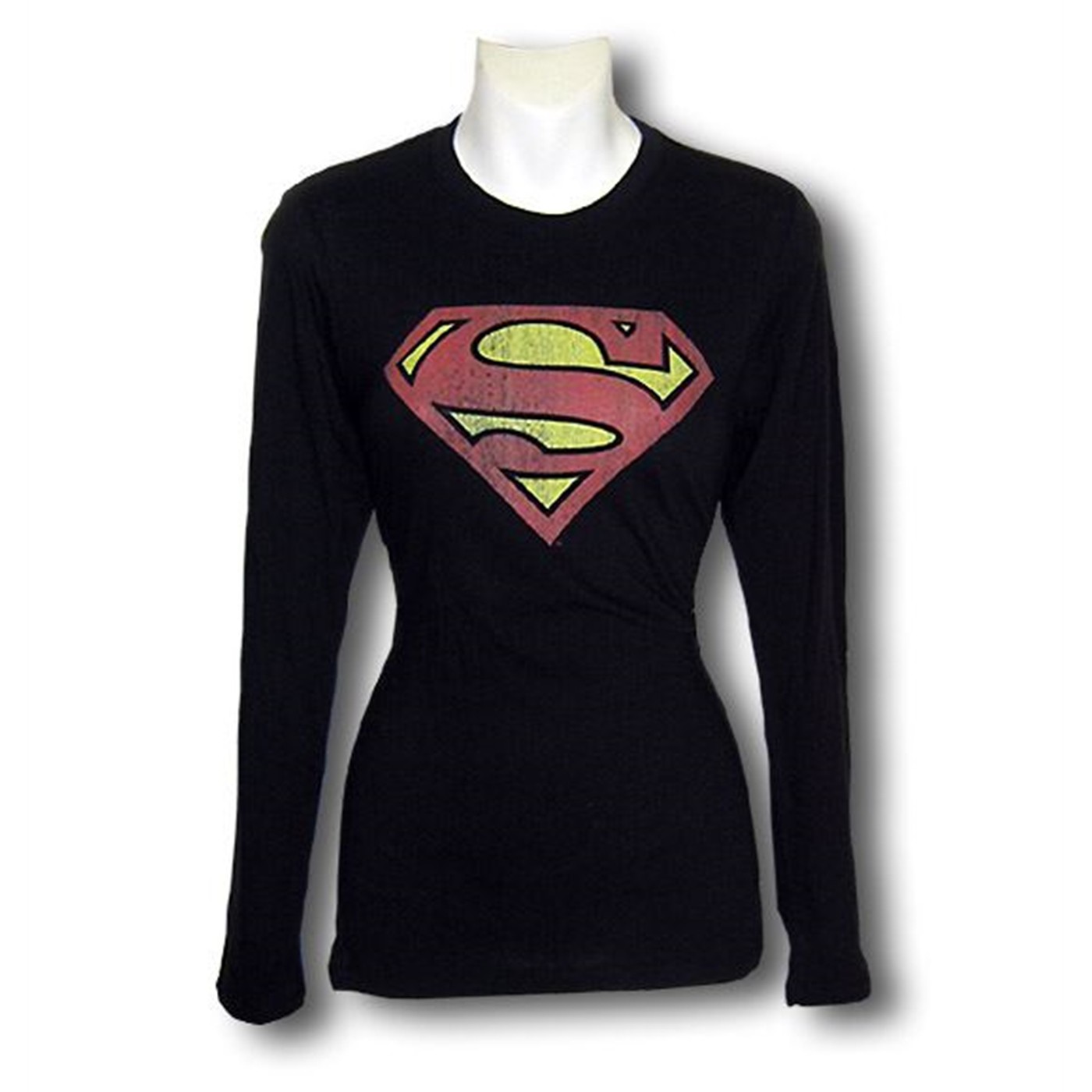 Superman Womens Black Dist Symbol Long Sleeve T-Shirt, Black